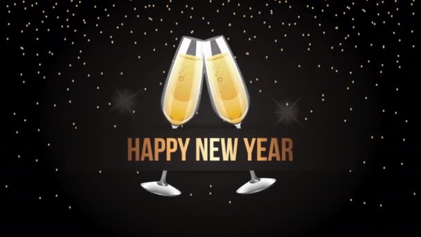 Animação feliz ano novo com copos brinde — Vídeo de Stock