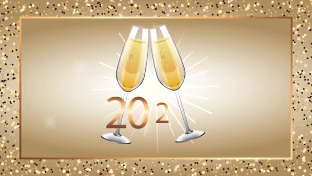 Happy new year animation with 2020 and cups toasting — ストック動画