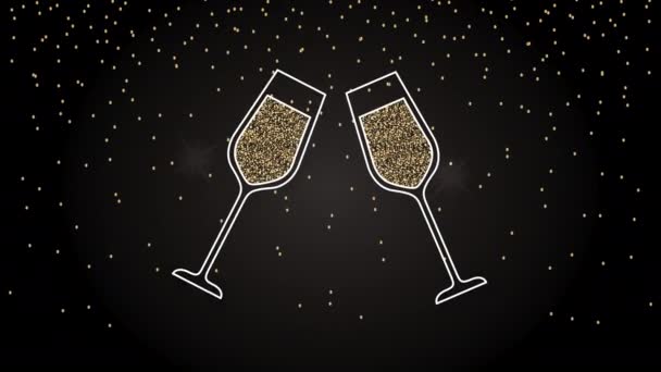 Animação feliz ano novo com copos brinde — Vídeo de Stock