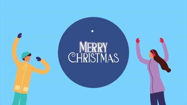 Feliz Feliz Navidad con la gente feliz — Vídeos de Stock