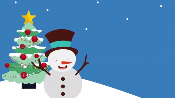 Glad god jul kort med tomte claus och snögubbe — Stockvideo
