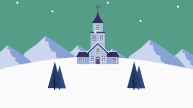 Kar manzaralı mutlu noel kartları.