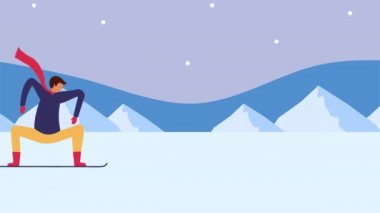 Kar altında kayak yapan genç adam.