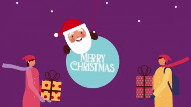 Noel Baba ve diğer insanlarla mutlu noel kartları.