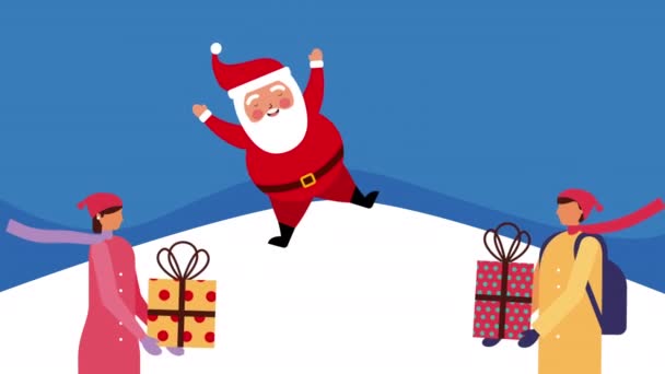 Šťastné veselé vánoční přání se Santa Claus ve sněhové krajině