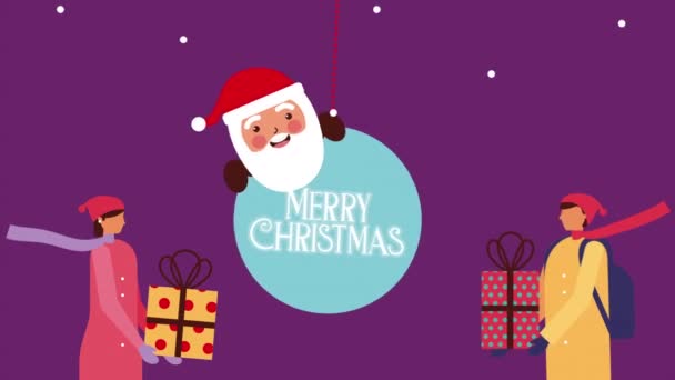 Buon Natale con Babbo Natale e persone — Video Stock