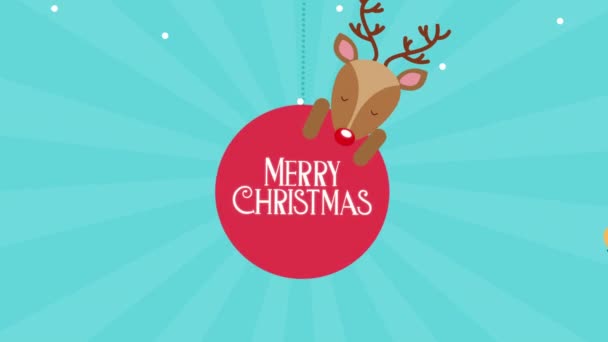 Feliz feliz tarjeta de Navidad con ciervos y personas — Vídeos de Stock