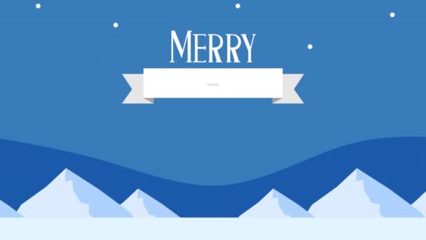 Счастливая рождественская открытка со снежным пейзажем — стоковое видео