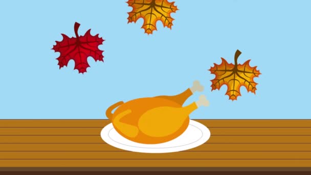 Glad Thanksgiving fest med kalkon matlagning — Stockvideo