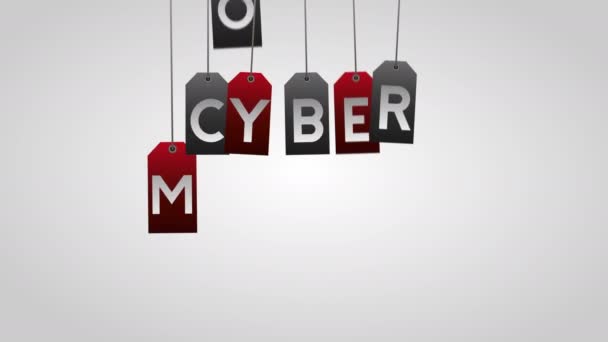 Cyber monday animation with letters tags hanging — Stock Video