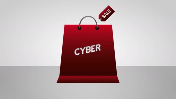 Animación del lunes cibernético con bolsa de compras — Vídeo de stock