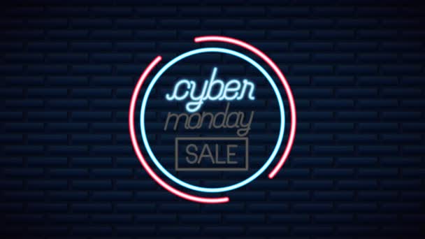 Cyber monday neon lights animation circular frame — Stock video