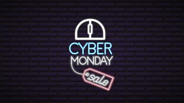 Cyber monday neon lights animation with keyboard and mouse — ストック動画