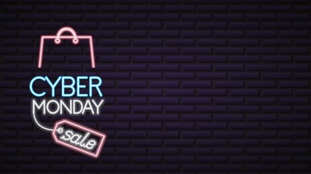 Cyber lunedì neon luci animazione con shopping bag — Video Stock