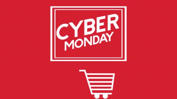 Cyber lunes animación con carrito de la compra — Vídeos de Stock