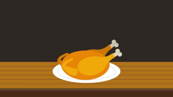 Feliz celebración de Acción de Gracias con la cocina de pavo — Vídeo de stock