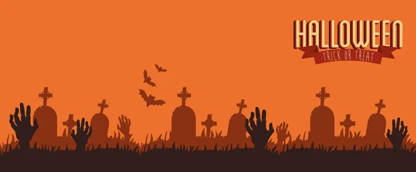Poster halloween with hands zombie in cemetery — Stock Vector