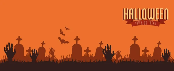 Poster Halloween con le mani zombie nel cimitero — Vettoriale Stock