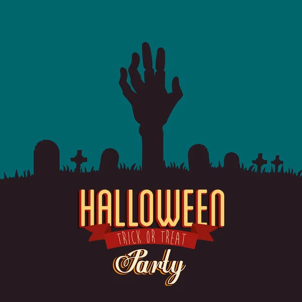 Poster de petrecere de Halloween cu zombie mână în cimitir — Vector de stoc