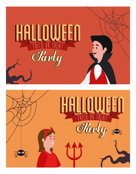 Poster van feest Halloween met mensen vermomd — Stockvector