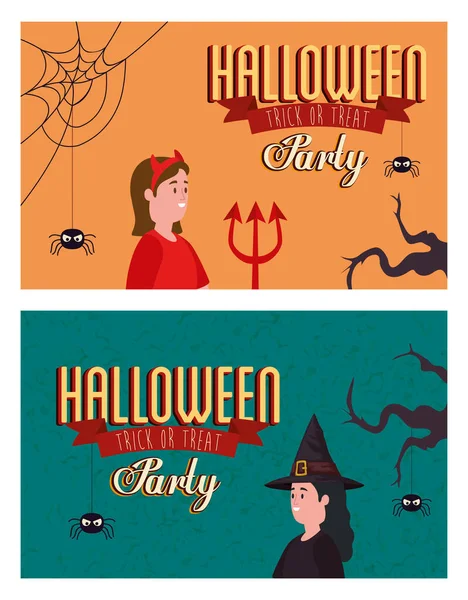 Set poszter party halloween a nők álcázott — Stock Vector