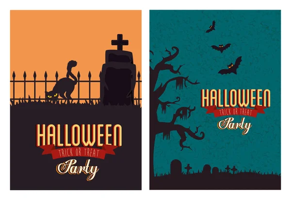 Set poster van feest halloween met decoratie — Stockvector