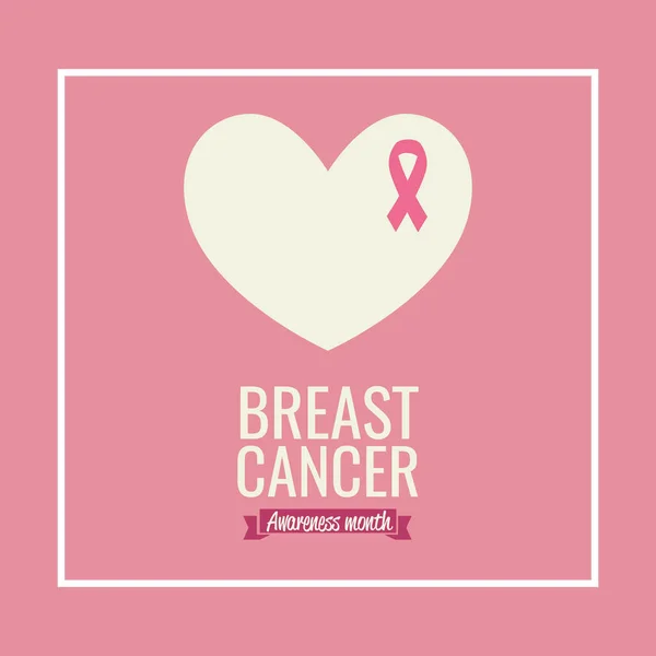 Affiche mois de sensibilisation au cancer du sein avec coeur et ruban — Image vectorielle