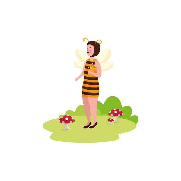 Женщина, замаскированная под пчелиную сказку — стоковый вектор