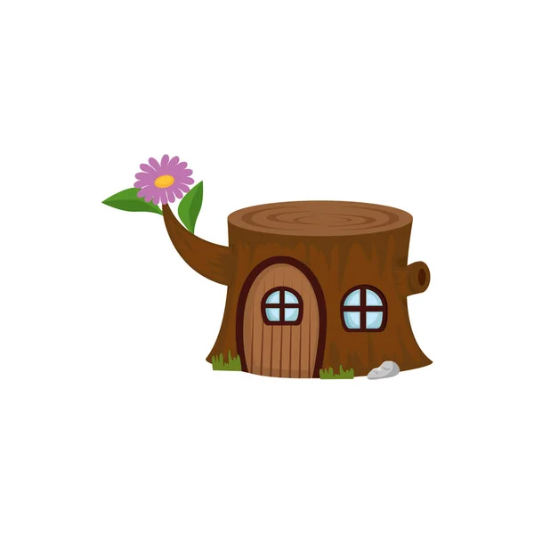 Tree trunk house fairytale icon — Stock vektor