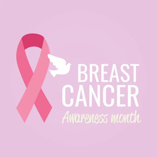 Affiche mois de sensibilisation au cancer du sein avec colombe et ruban — Image vectorielle