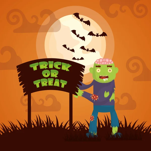 Halloween escena oscura con el personaje zombie — Vector de stock