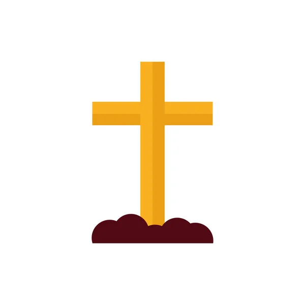 Halloween krzyż cmentarz odizolowany ikona — Wektor stockowy