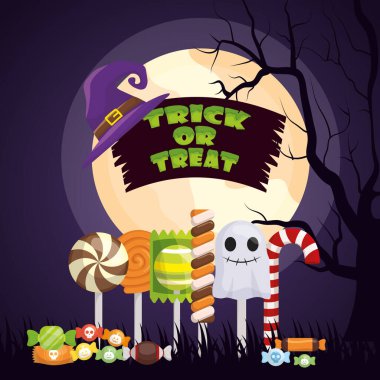 Şekerlerin olduğu karanlık cadılar bayramı sahnesi