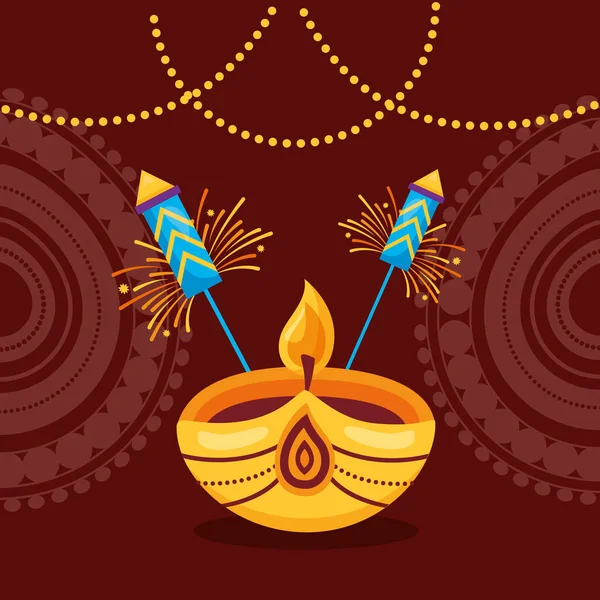 Feliz festival diwali cartel diseño plano — Vector de stock