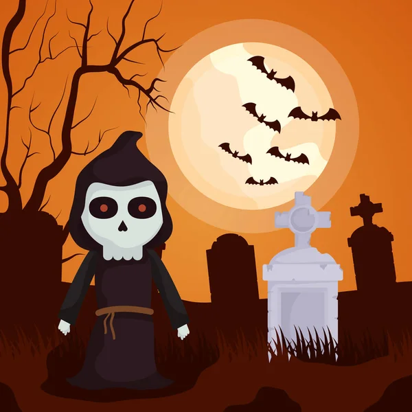 Halloween sötét temető jelenet halál karakter — Stock Vector