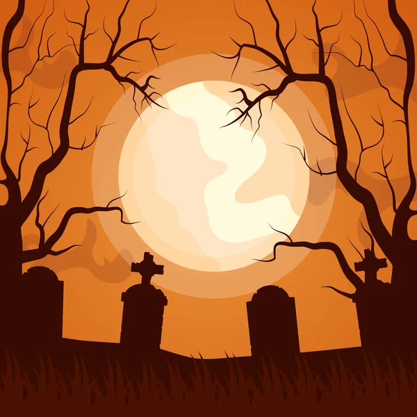 Halloween donkere begraafplaats scene icoon — Stockvector