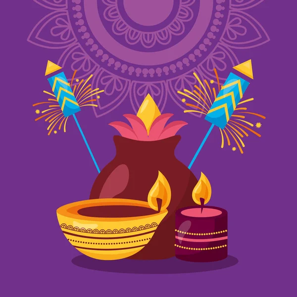 Feliz diwali festival cartaz design plano — Vetor de Stock