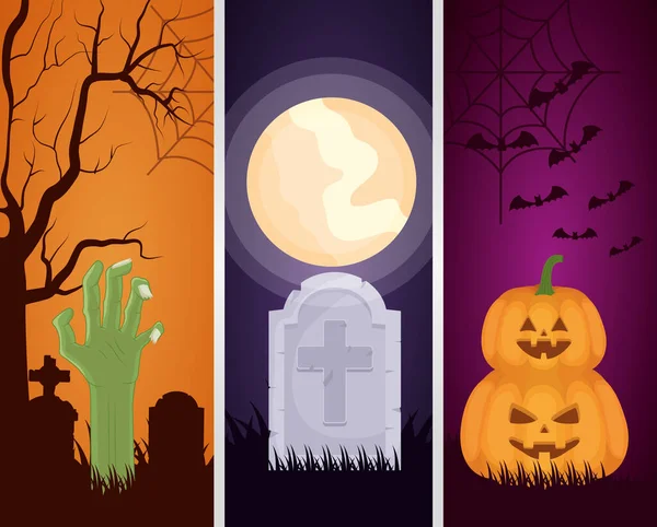 Heureux Halloween mis scènes sombres — Image vectorielle