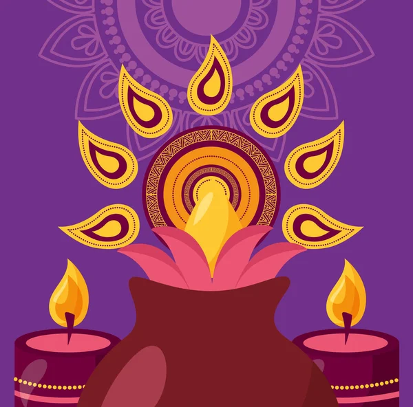 Feliz festival diwali cartel diseño plano — Archivo Imágenes Vectoriales