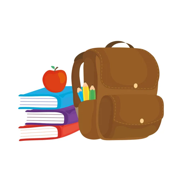 Σχολική τσάντα με βιβλία και μήλο — Διανυσματικό Αρχείο