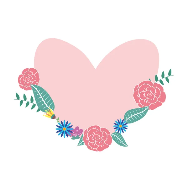 Flores e folhas moldura coração decorativo — Vetor de Stock
