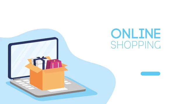 Shopping online tech in laptop — Stock Vector