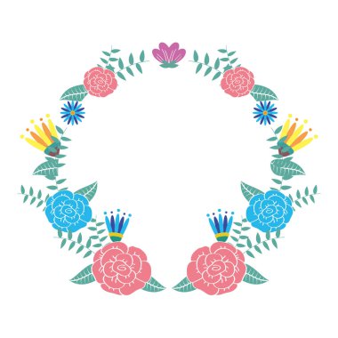 Çiçekler ve yapraklar dekoratif dairesel çerçeve