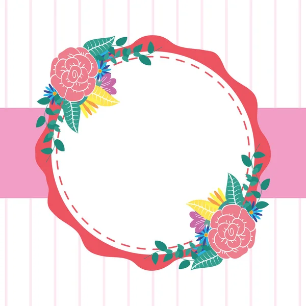 Flores y hojas marco circular decorativo — Vector de stock