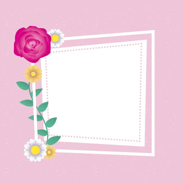 Plantilla de tarjeta decorativa floral con marco cuadrado — Vector de stock