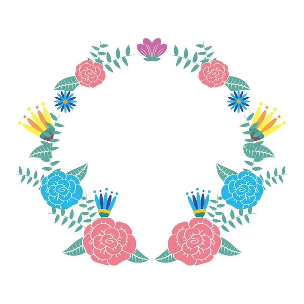 Virágok és levelek dekoratív kör alakú keret — Stock Vector