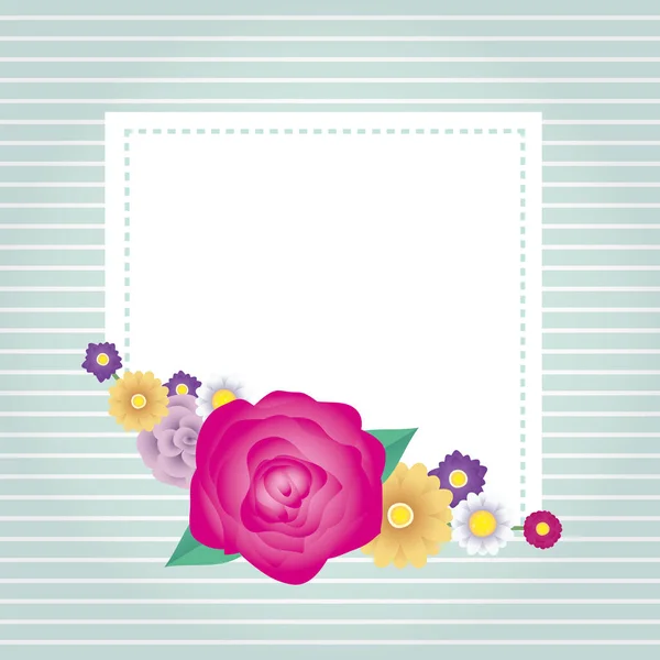 Floral decorative card template with square frame — Stock Vector