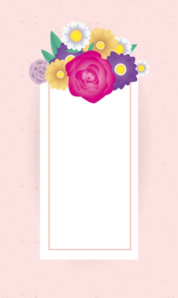 正方形のフレームを持つ花の装飾カードテンプレート — ストックベクタ