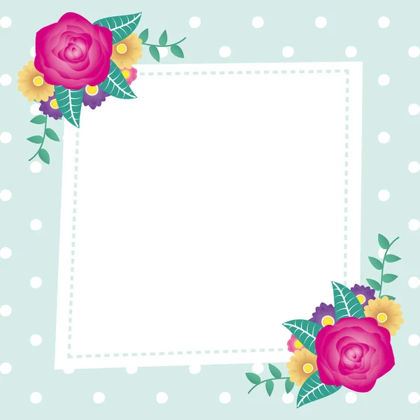 Florale dekorative Kartenvorlage mit quadratischem Rahmen — Stockvektor