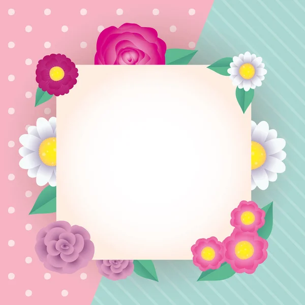 Flowers and leafs decorative square frame — Stock Vector